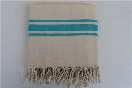 Peshtemal - Rug Colleciton - Blue Striped Cream Herringbone