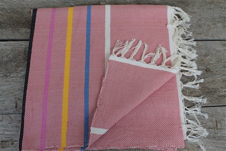 Kilim - Kilim Koleksiyonu - Renkli ince çizgili yavruağzı rengi kilim