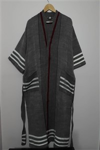 Bornoz - Kilim Koleksiyonu - Bordo  Mercan beyaz çizgili