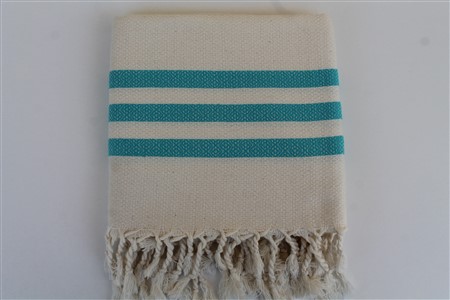 Peshtemal - Starfish Collection - Cream- turquoise line Honeycomb