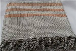 Peştemal - Kilim Koleksiyonu - Turuncu çizgili Bej Zincir desen 
