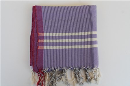 Peştemal - Kilim Koleksiyonu - Kırmızı çizgili desen - lila peştemal