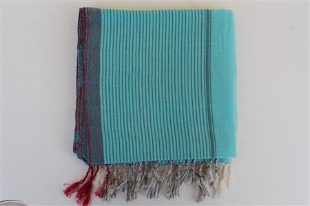 Peshtemal - Rug Colleciton - Red Striped pattern -light  turquoise peshtemal