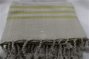 Peştemal - Kilim Koleksiyonu - Sarı çizgili Bej Zincir desen 