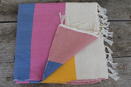 Kilim - Kilim Koleksiyonu - Sarı Beyaz Pembe Mavi geniş çizgili kilim