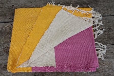 Kilim - Kilim Koleksiyonu - Sarı Beyaz Pembe geniş çizgili kilim